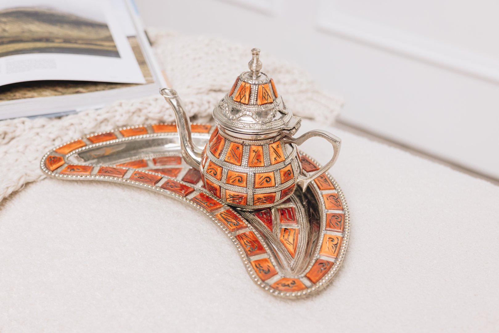 Zahara Bone-Inlay Saffron Ember Tea Set — Limited Edition