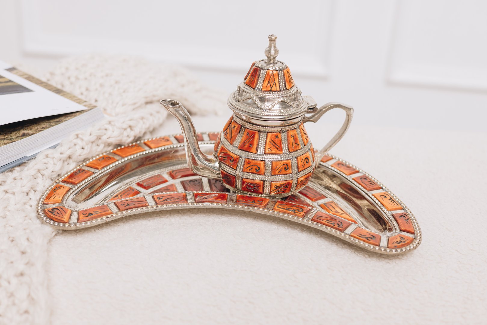 Zahara Bone-Inlay Saffron Ember Tea Set — Limited Edition