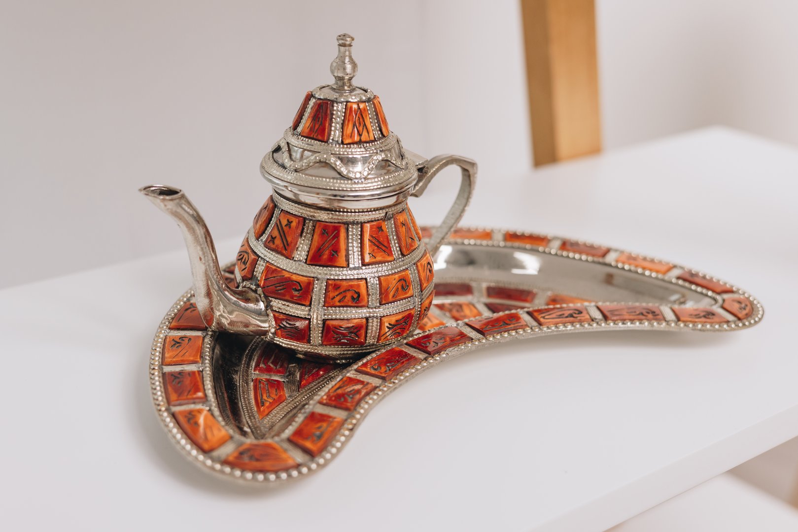 Zahara Bone-Inlay Saffron Ember Tea Set — Limited Edition