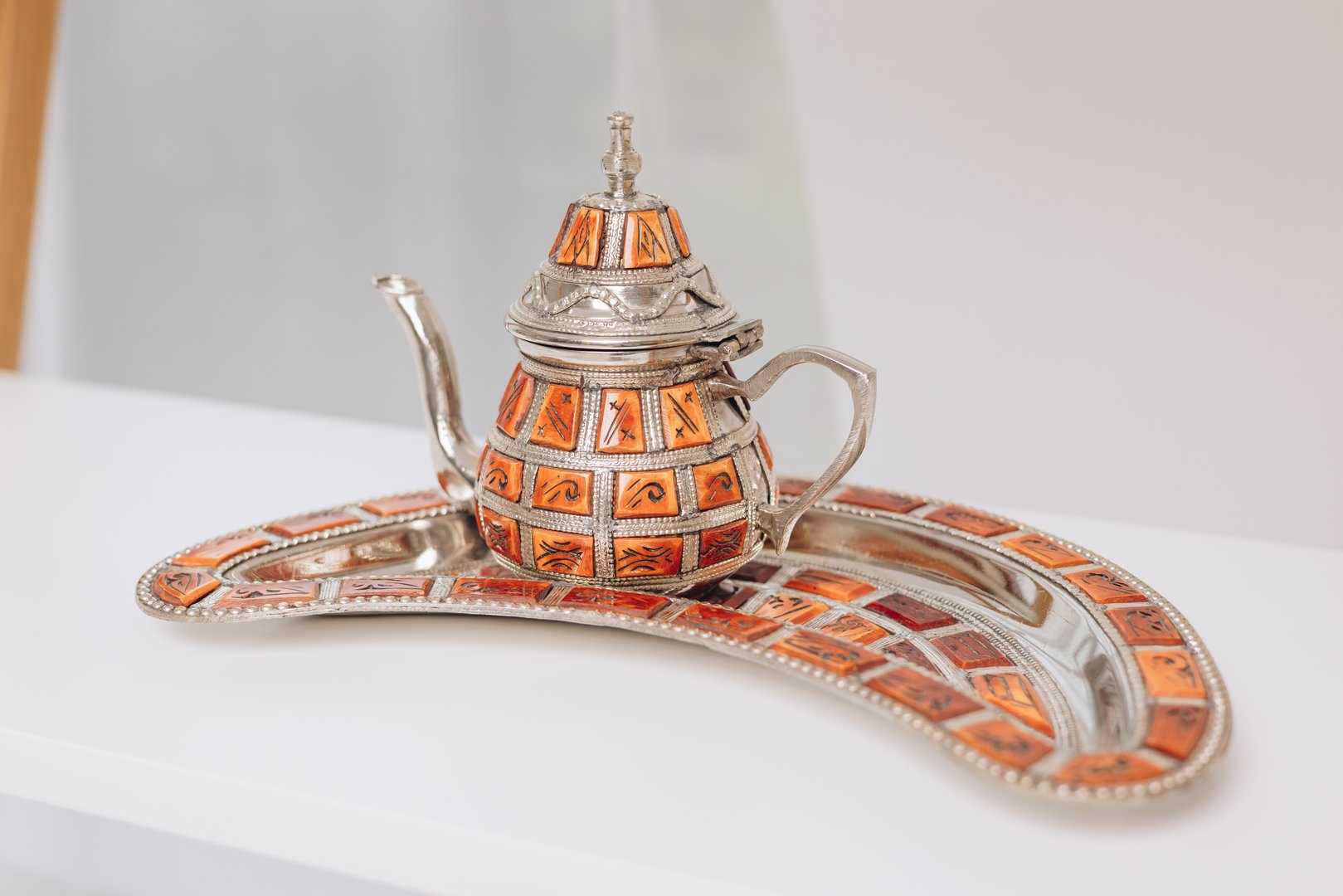 Zahara Bone-Inlay Saffron Ember Tea Set — Limited Edition