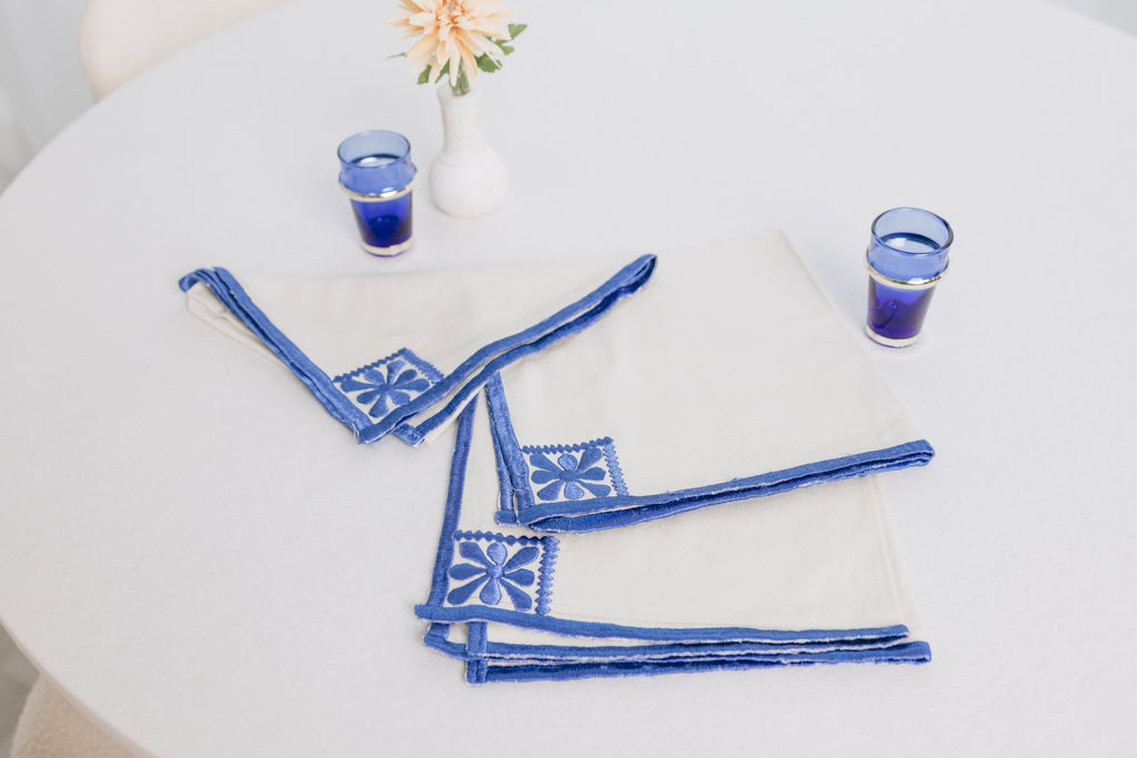 Azure Bloom Embroidered Napkin (Set of 6)