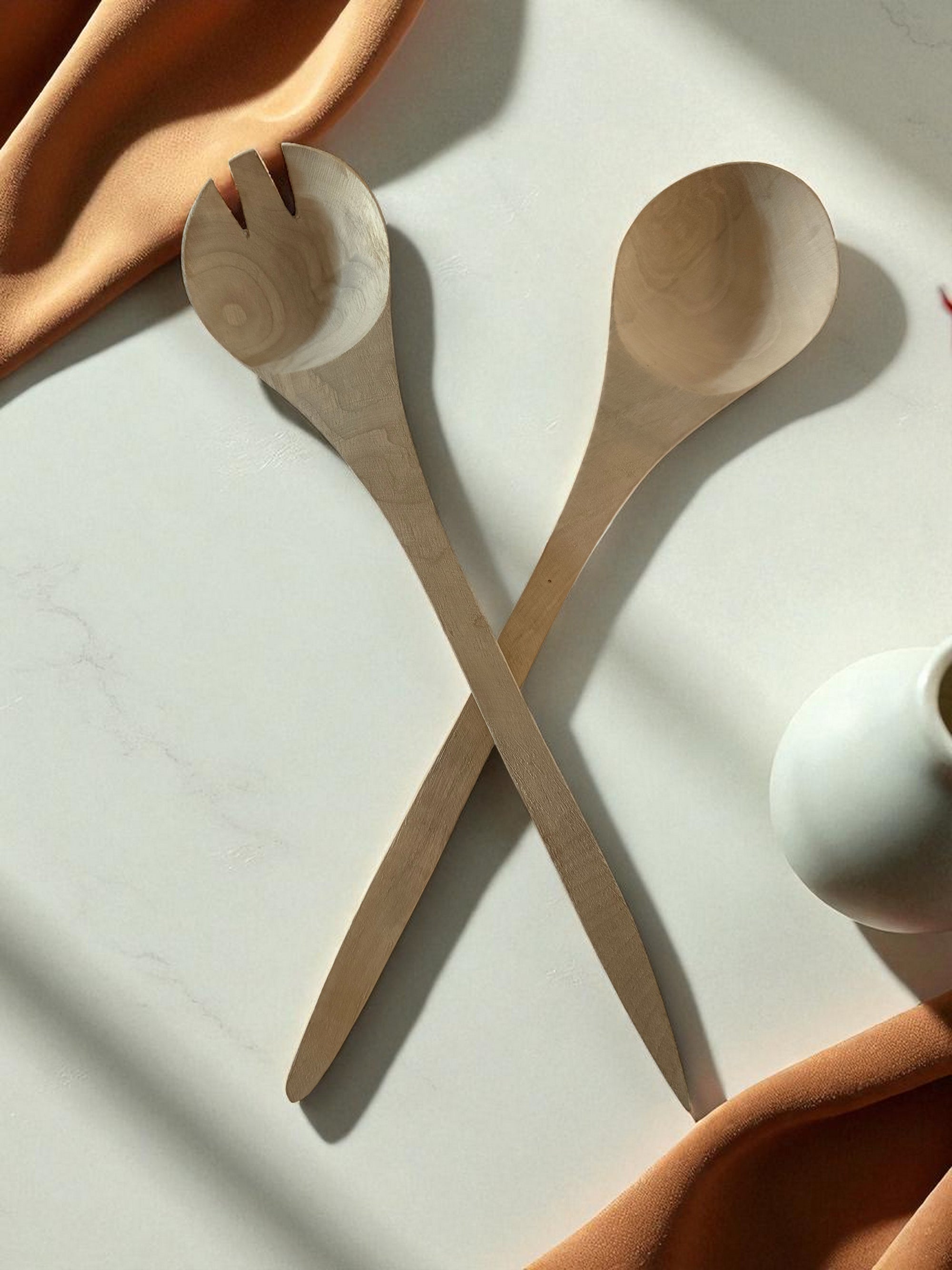 Olive Wood 2-Piece Salad Serving Set:
Fork and Spoon